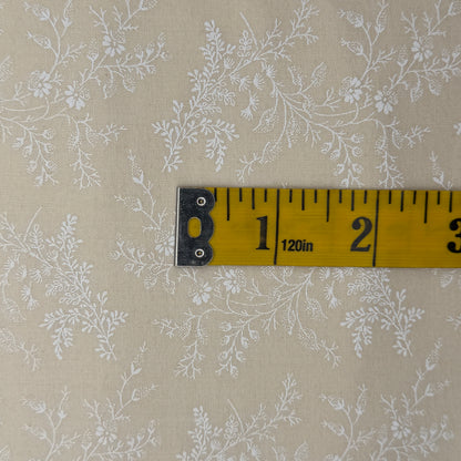 Cream With White Line Work Flowers Wideback Cotton: 3 yds