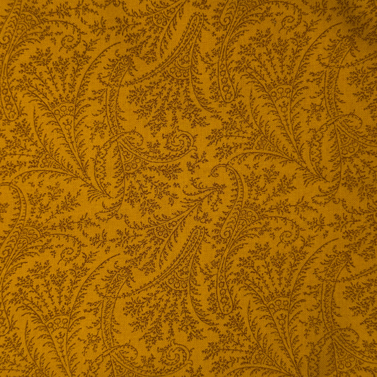 Mustard With Line Work Floral Cotton: 1.5 yds
