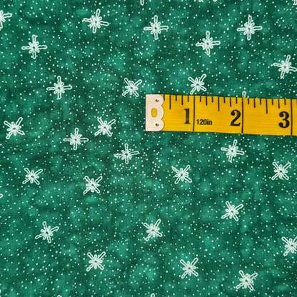 Tonal Green With White Abstract Snowflakes Cotton: 1 yd