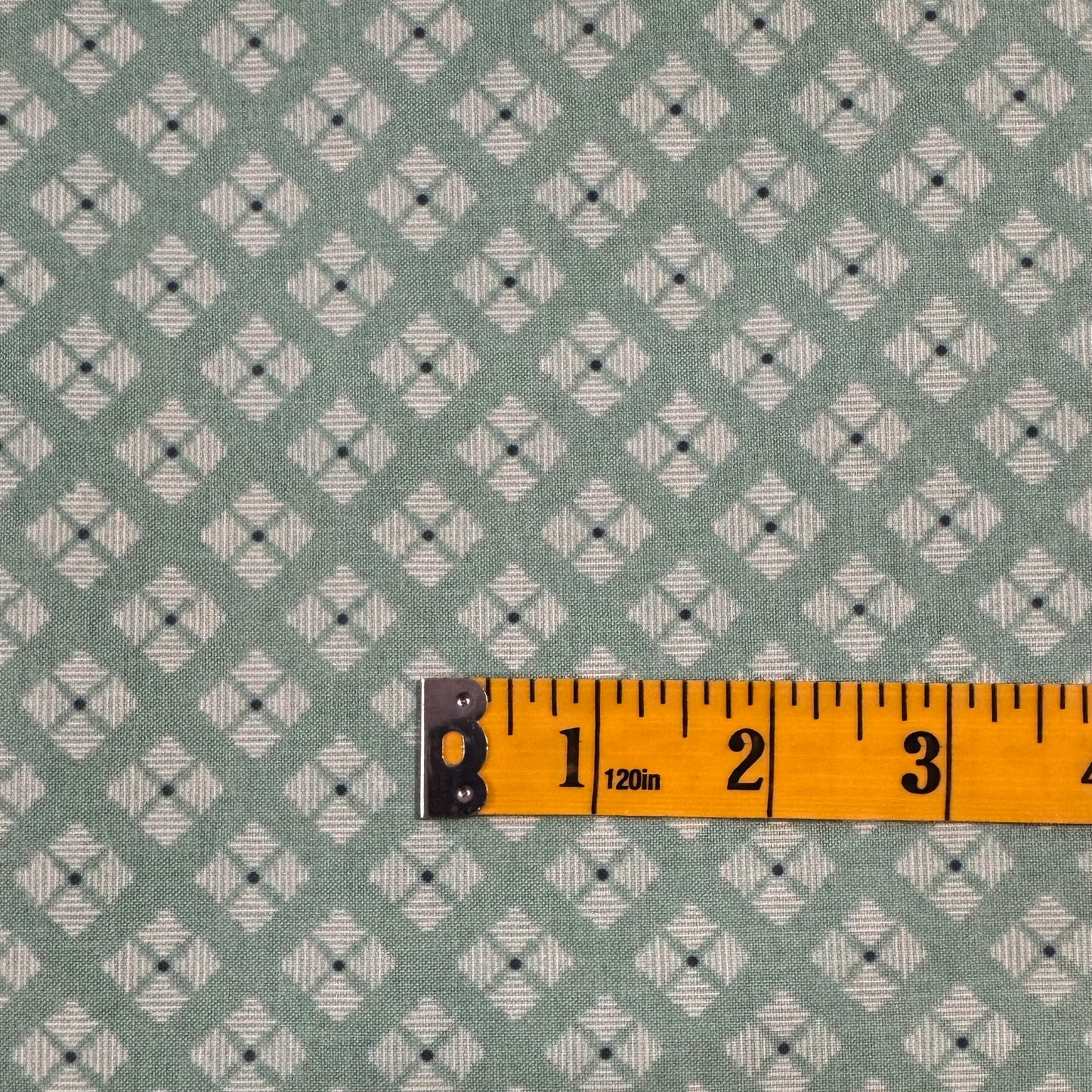 Light Green With White Lined Diamonds Cotton: 1.5 yds
