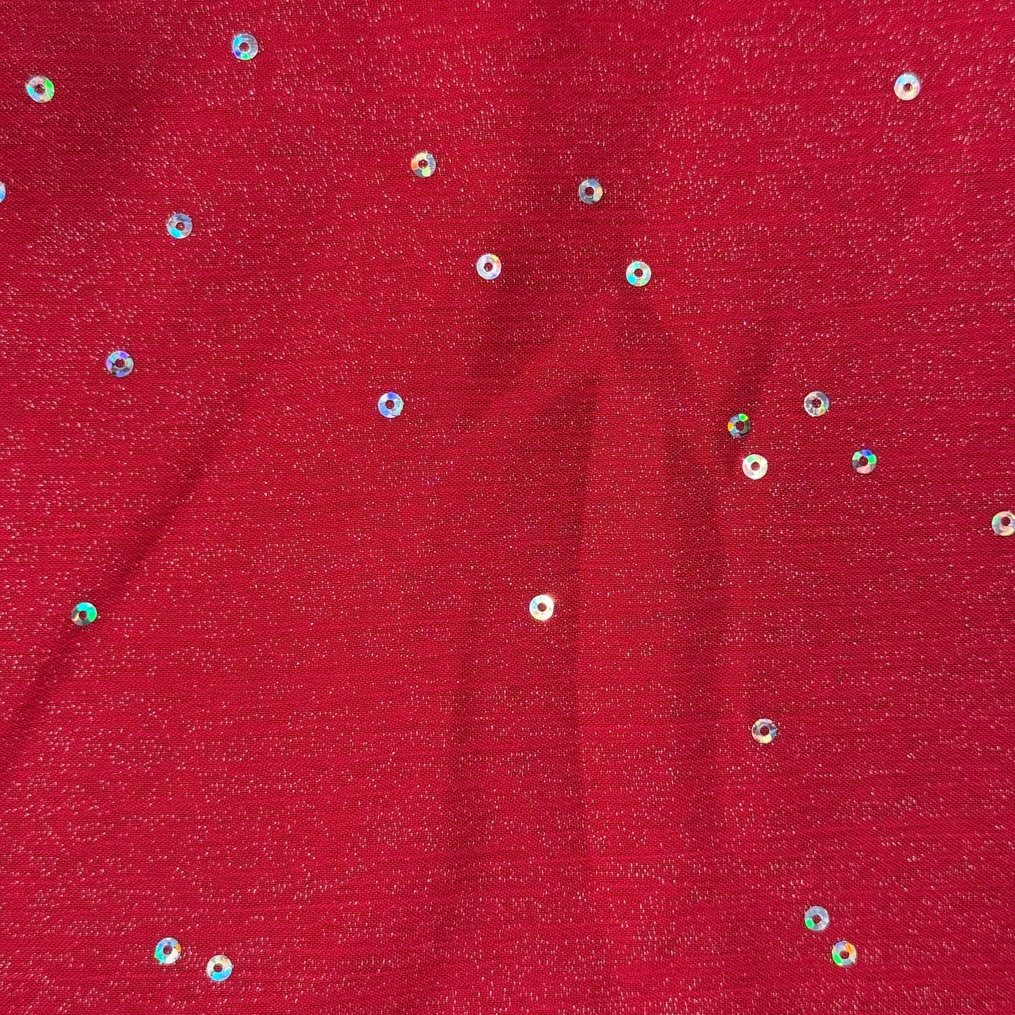 Sheer Red Sparkle Sequin Rib Texture Poly Chiffon: 4 yds