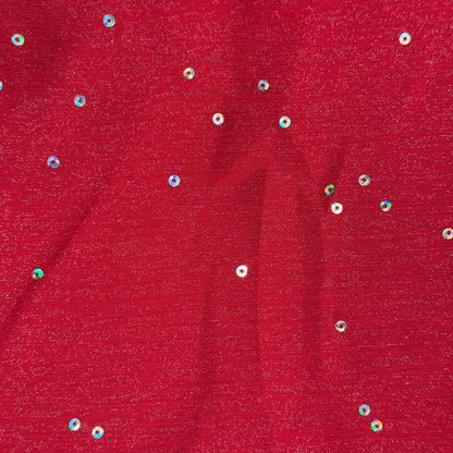 Sheer Red Sparkle Sequin Rib Texture Poly Chiffon: 4 yds
