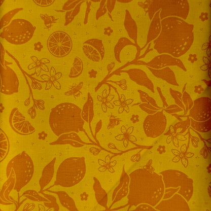 Orange on Yellow Fruit/Floral Print Cotton: 1 yd