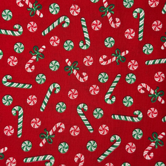 Red & Green Peppermint Candies Cotton: 1 yd