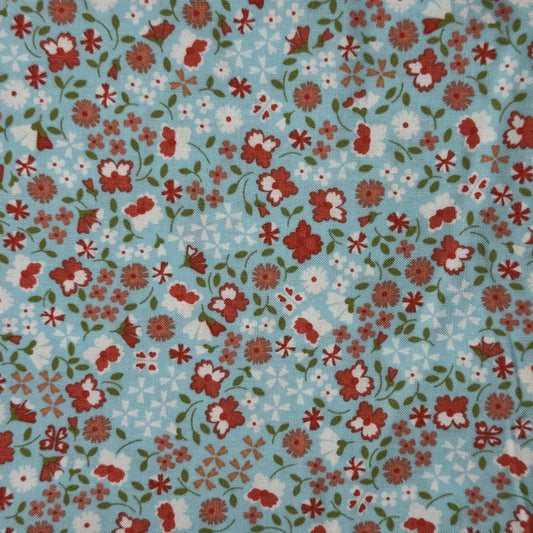 Light Blue With Pink & White Floral Cotton: 2.5 yds