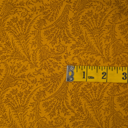 Mustard With Line Work Floral Cotton: 1.5 yds