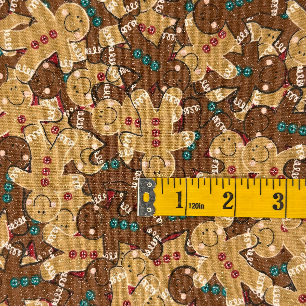 Tan & Dark Brown Sparkly Gingerbread Men Cotton: 2 yds
