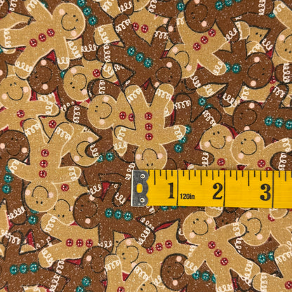 Tan & Dark Brown Sparkly Gingerbread Men Cotton: 2 yds