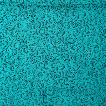 Teal With Black Dots & Swirls Cotton: 1 yd