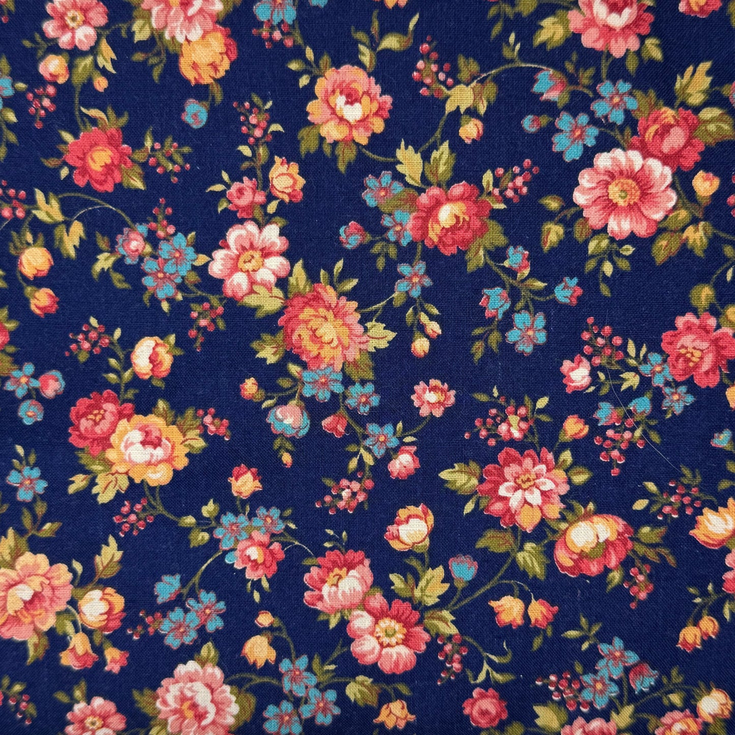 Pink & Blue Floral Cotton Blend: 3.5 yds