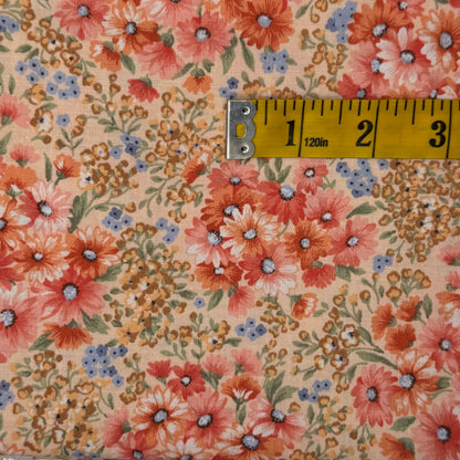 Peach & Blue Floral Cotton Poly Blend: 1.5 yds
