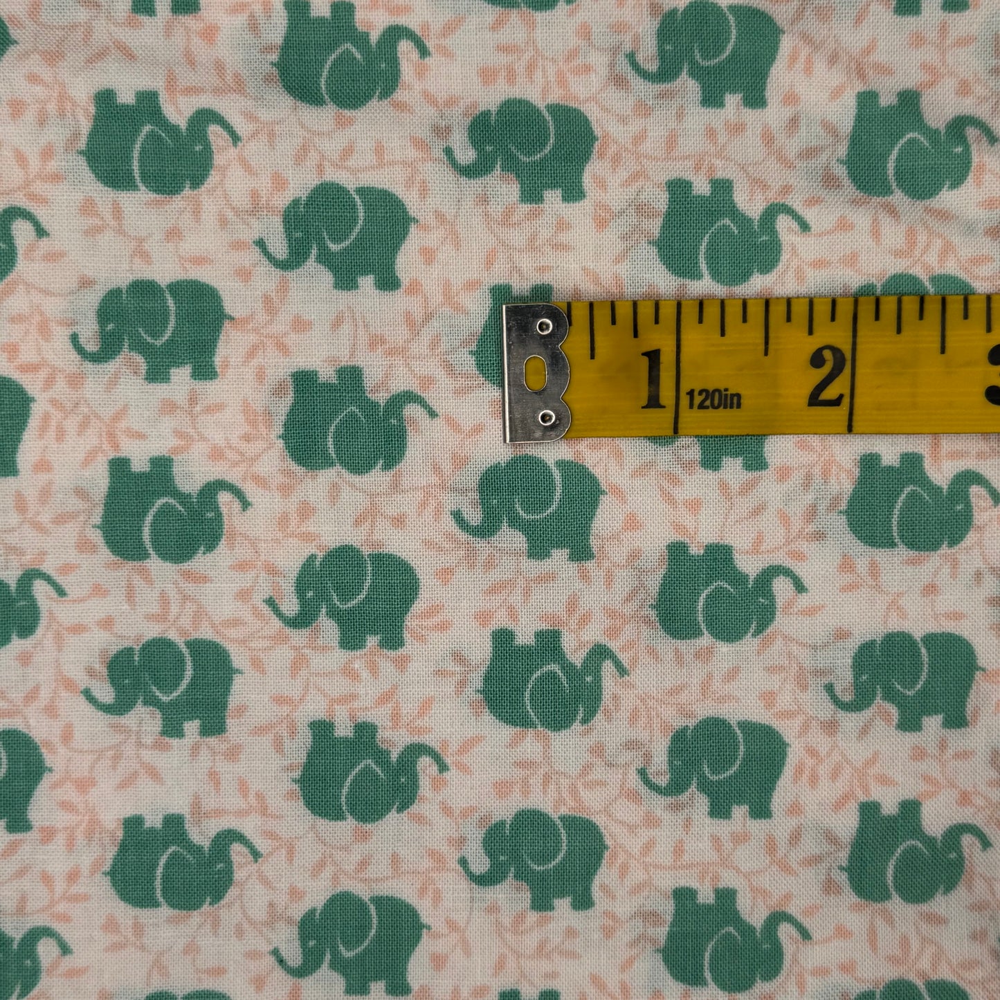 Green Elephants Cotton Blend: 1.25 yds