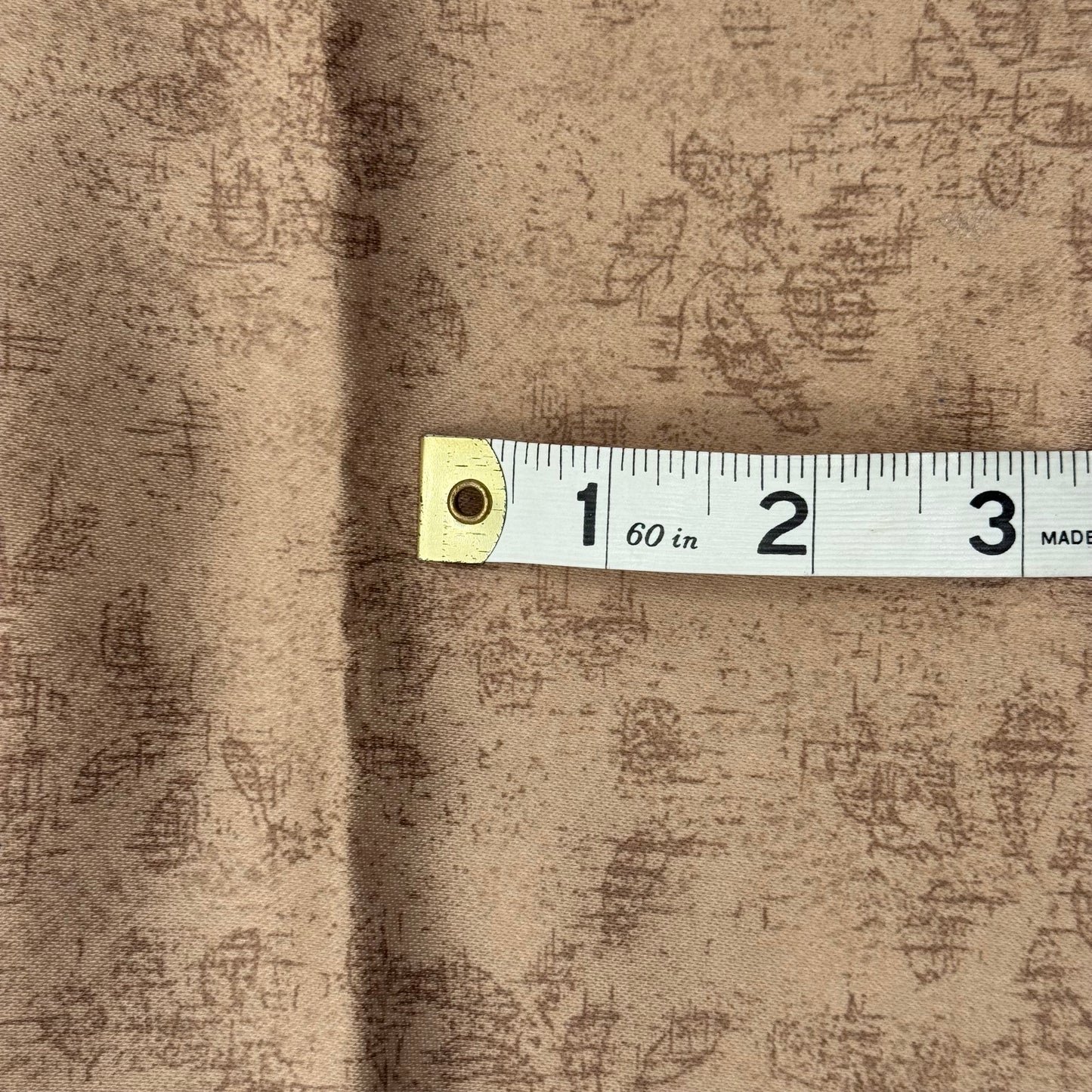 Brown on Tan Abstract Print Satin Poly: 1 yd