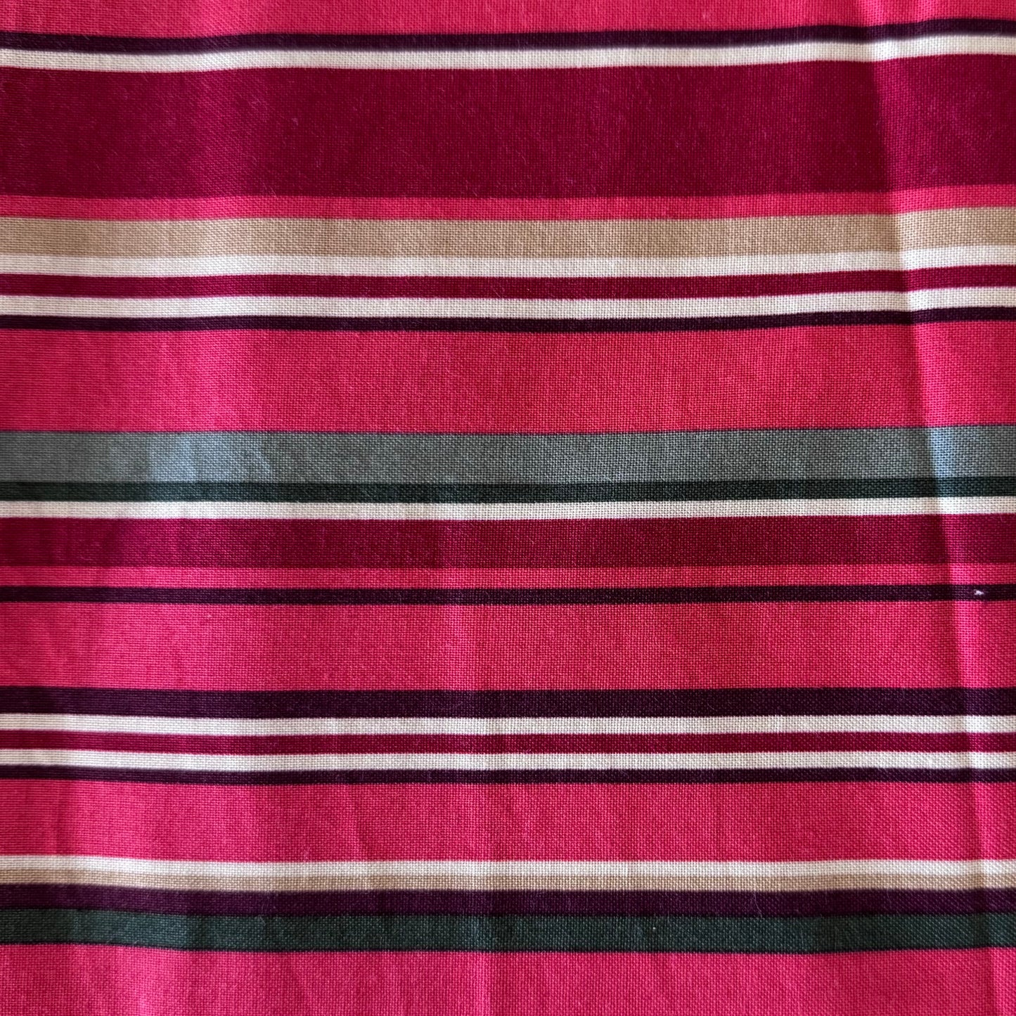 Red, Green & Cream Striped Cotton: 1 yd