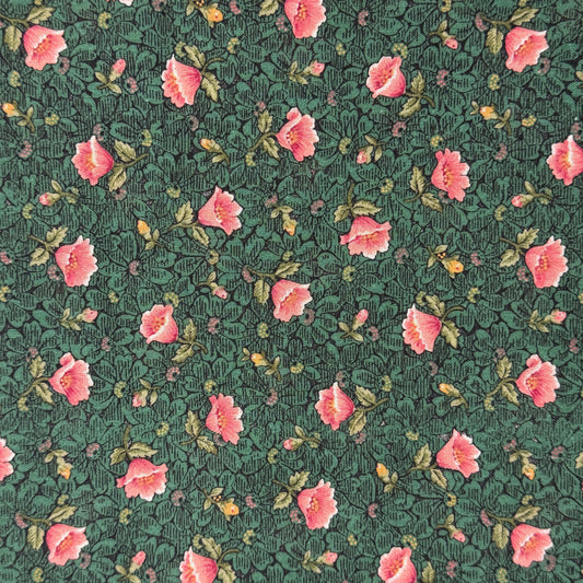 Green With Pink & Orange Floral Cotton: 2 yds