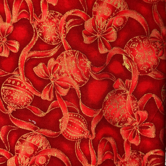 Red With Metallic Gold Ornaments Cotton: 2.5 yds