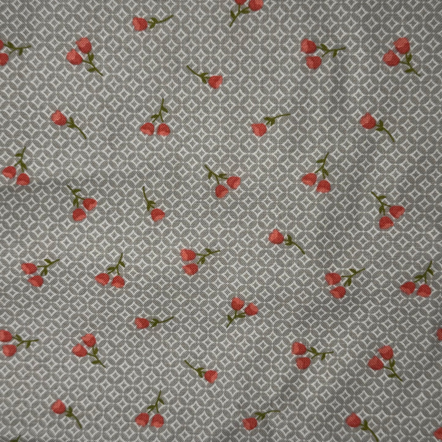 Grey Geometric Pattern With Pink Floral Cotton: 2.25 yds