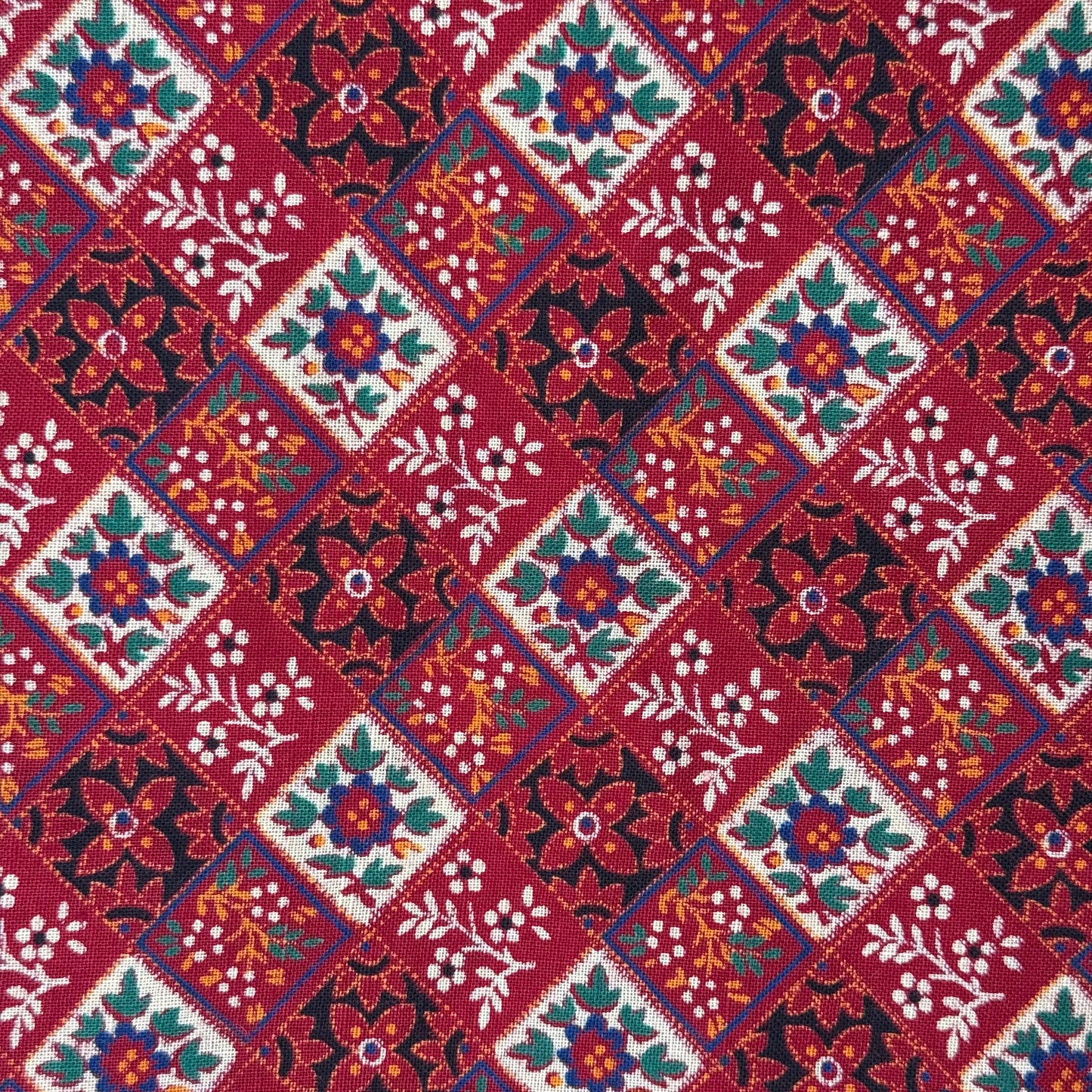 Red Multicolor Quilt-Inspired Novelty Print Cotton: 1.25 yds