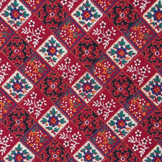 Red Multicolor Quilt-Inspired Novelty Print Cotton: 1.25 yds