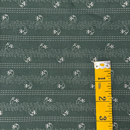 Green With White Dots & Floral Stripes Cotton: 1 yd