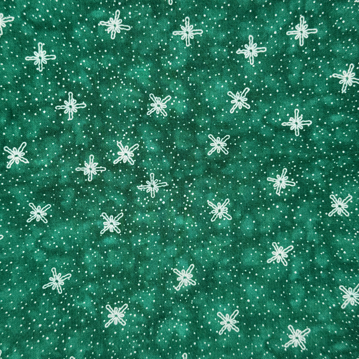 Tonal Green With White Abstract Snowflakes Cotton: 1 yd