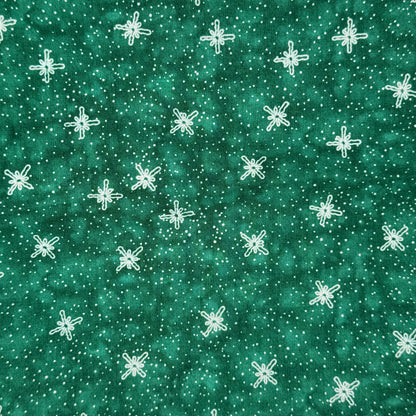 Tonal Green With White Abstract Snowflakes Cotton: 1 yd