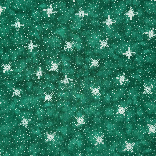 Tonal Green With White Abstract Snowflakes Cotton: 1 yd