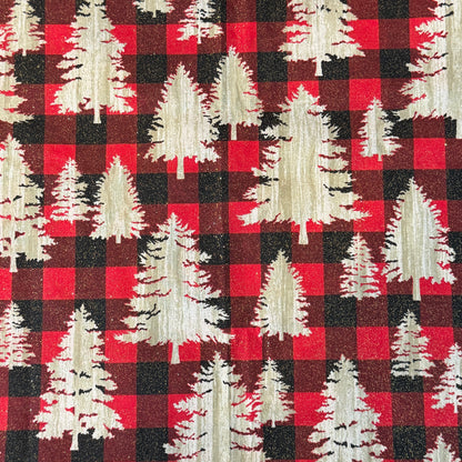 Sparkly Buffalo Plaid With Christmas Trees Cotton: 2.5 yds
