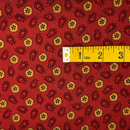Red & Mustard Abstract Floral Cotton: 1 yd