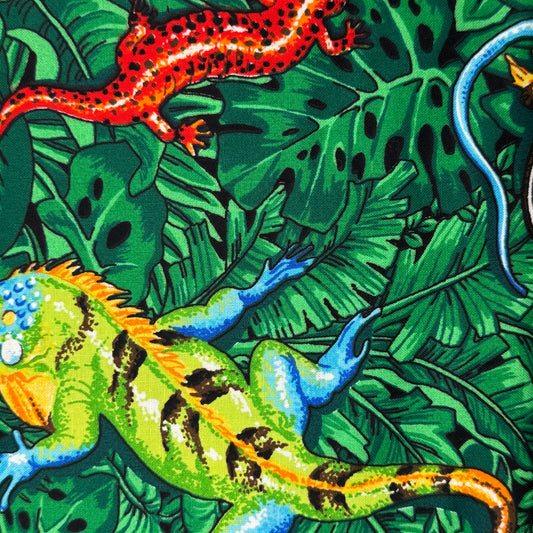 Multicolor/Green Reptile/Foliage Novelty Print Cotton: 1.5 yds