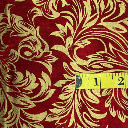 Red With Gold Metallic Floral Cotton: 2 yds