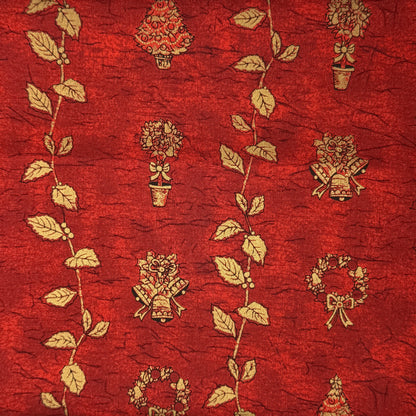 Red & Gold Holiday Greenery Cotton: 1.5 yds