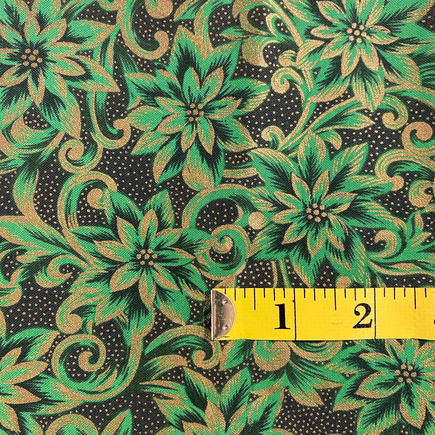 Green Fancy Floral Cotton: 1 yd