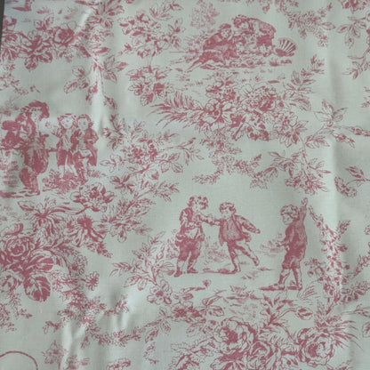 Pink Victorian Floral Scene Cotton Canvas Blend: 1.5 yds