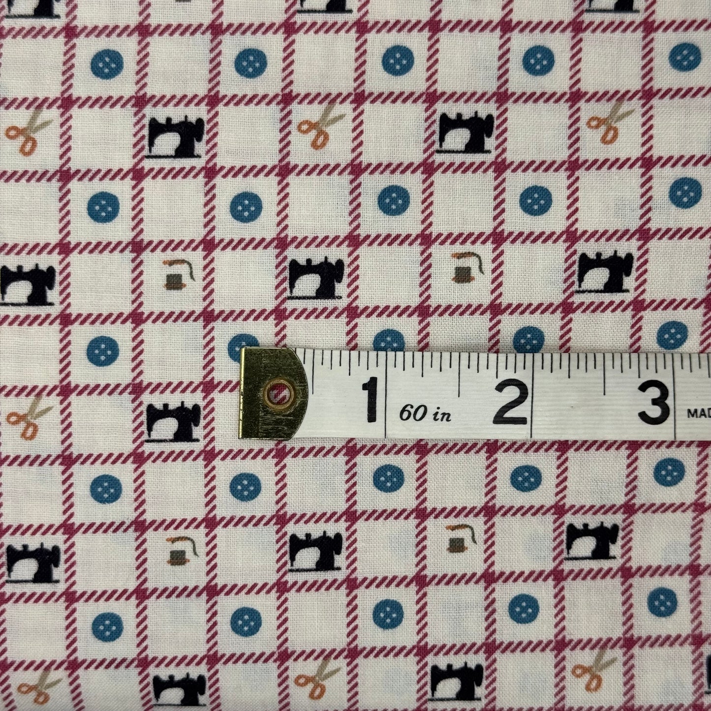 Multicolor on Ivory Sewing Theme Print Cotton: 3 yds