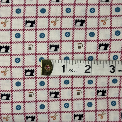 Multicolor on Ivory Sewing Theme Print Cotton: 3 yds