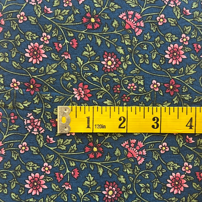 Blue & Pink Fancy Floral Cotton: 1.5 yds