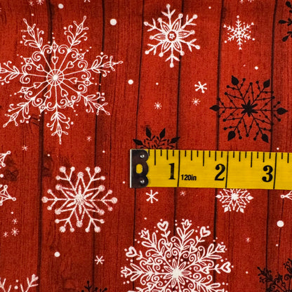 Red With White & Black Snowflakes Cotton Blend: 1 yd