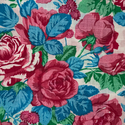 Blue, Green & Pink Floral Cotton Poly Blend: 3 yds