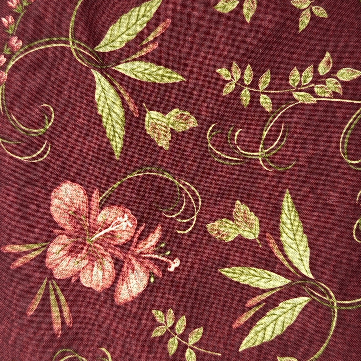 Maroon Floral Cotton Blend: 2.5 yds