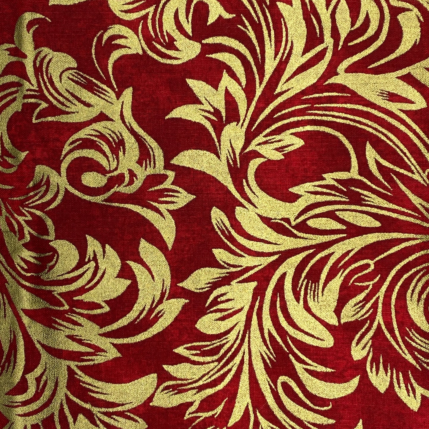 Red With Gold Metallic Floral Cotton: 2 yds