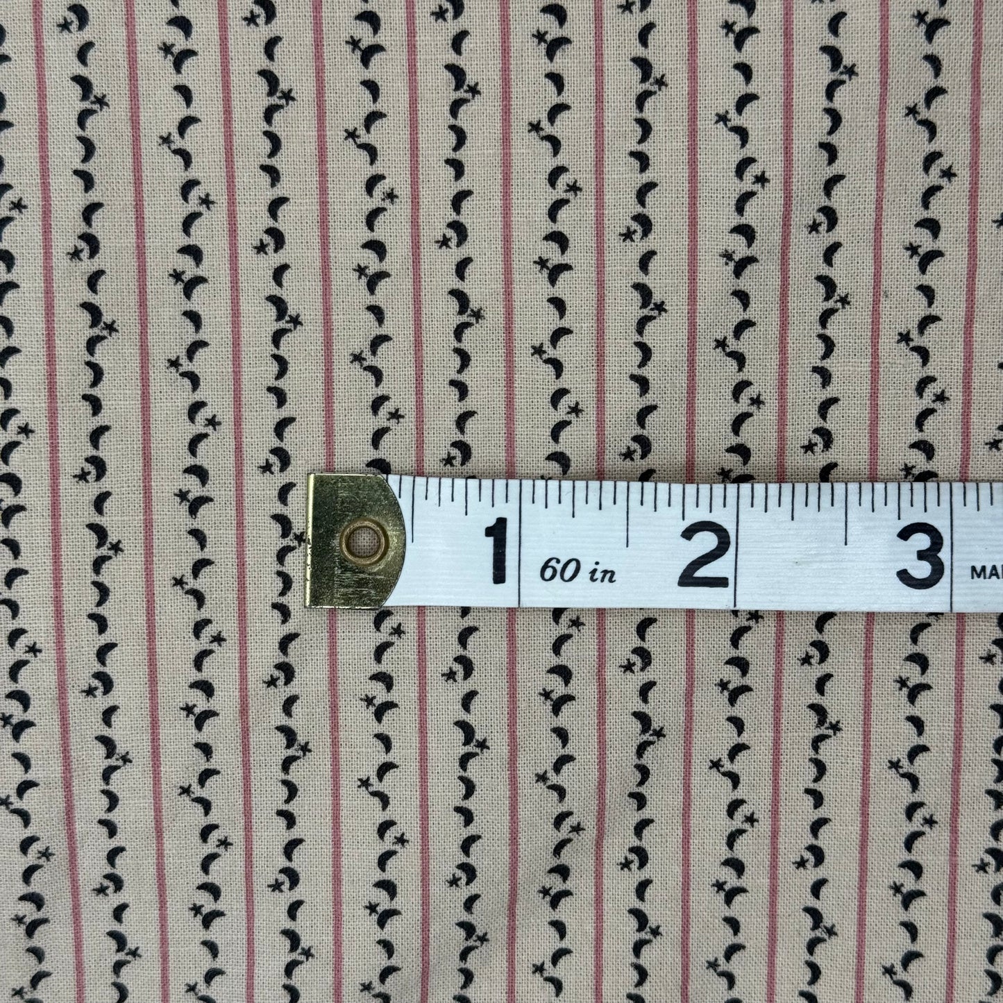 Pink Stripe with Moon/Stars Motif on Beige Cotton: 4 yds