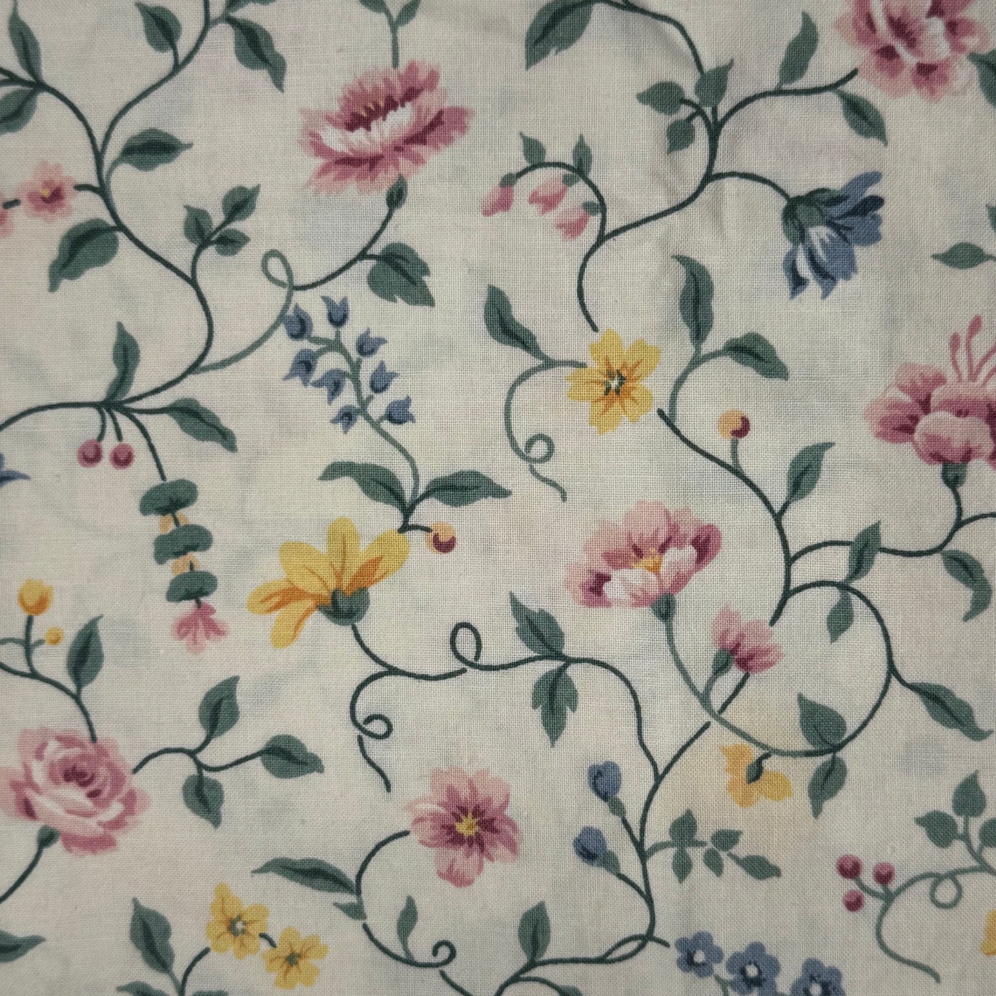 Blue, Pink & Yellow Floral Cotton Blend: 1 yd