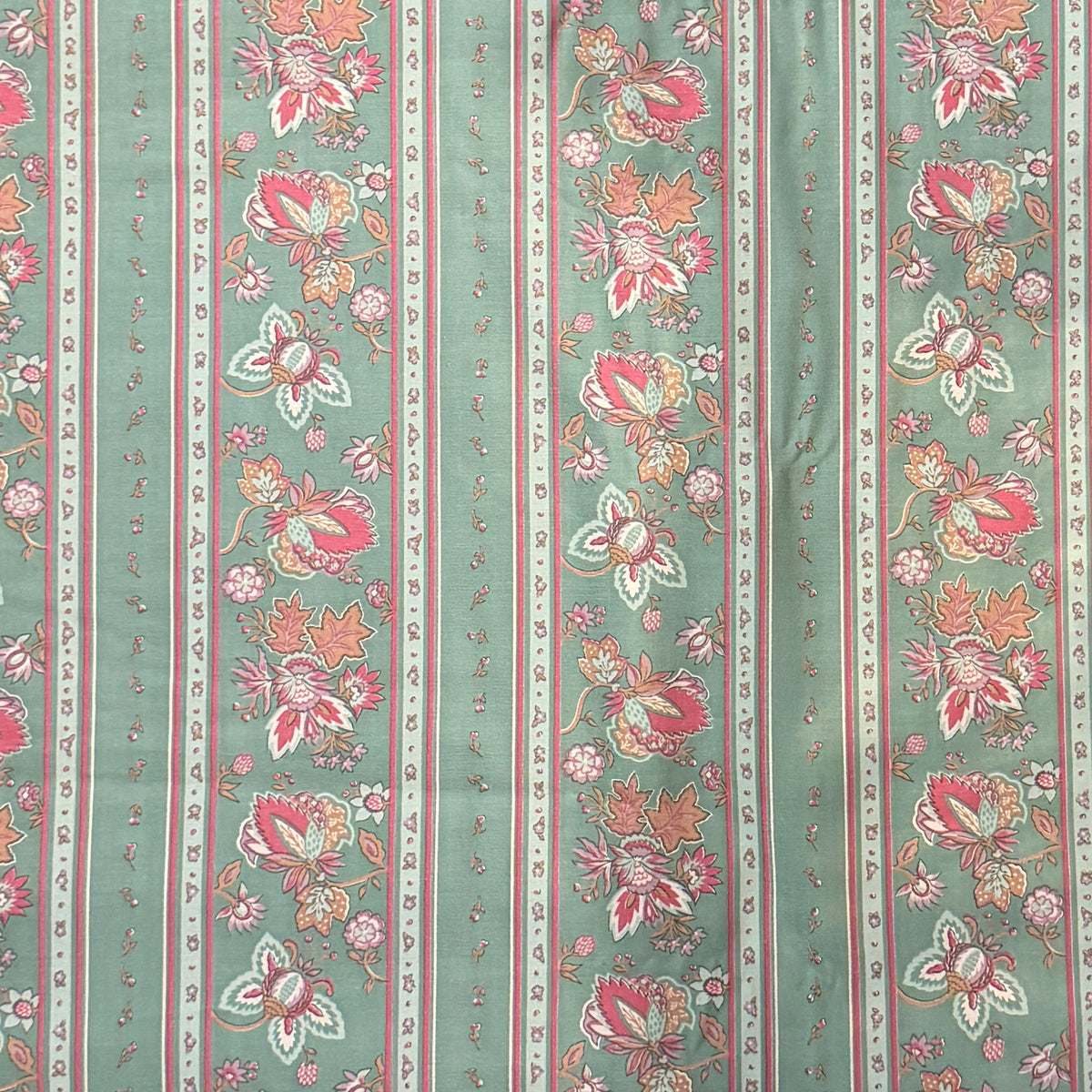 Light Green With Purple & Pink Fancy Floral Striped Cotton: 5 yds
