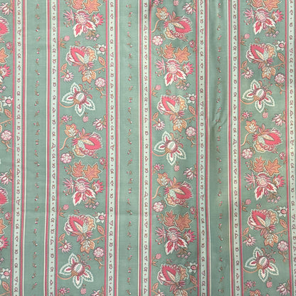 Light Green With Purple & Pink Fancy Floral Striped Cotton: 5 yds