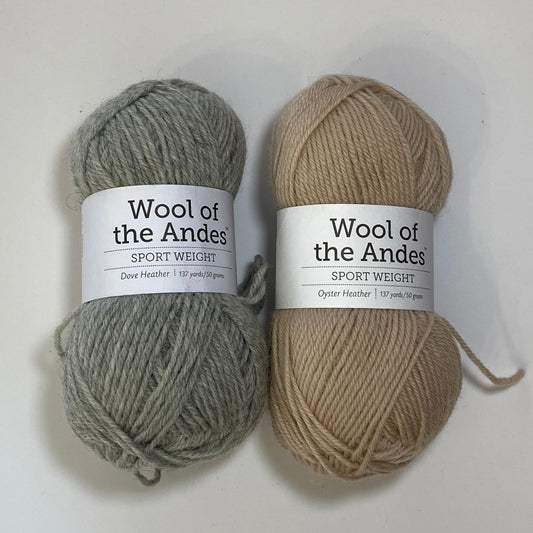 Wool of the Andes Sport Weight Yarn in Dove Heather & Oyster Heather: 2 Skeins