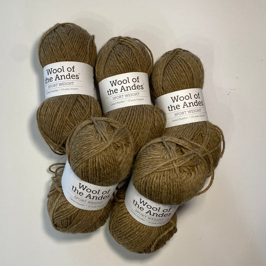 Wool of the Andes Sport Weight Yarn Camel Heather: 5 Skeins