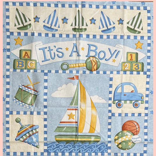 It's a Boy Cotton Quilt Panel (23"x41")