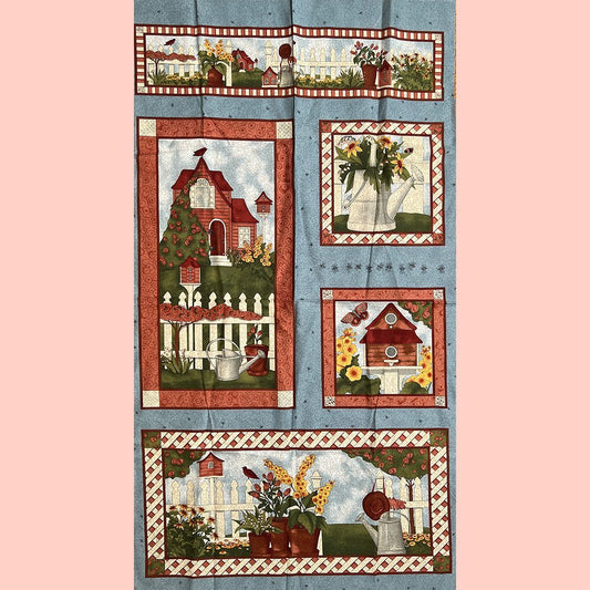 Blue Country Cottage Cotton Quilt Panel (24"x43")